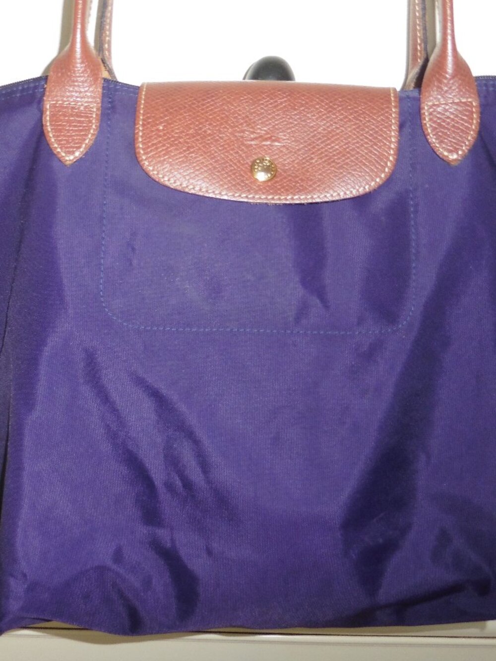 Longchamp Medium Le Pliage Nylon Shoulder Tote Lig/M/02 Dark Purple/Brown - Picture 2 of 8